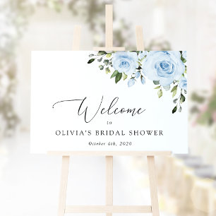 Poster Flores Azuis Empoeiradas, Boho, Boas-Vindas Chá de