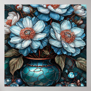 Poster Flores Azuis na Jarra Natureza-Morta Floral Elegan