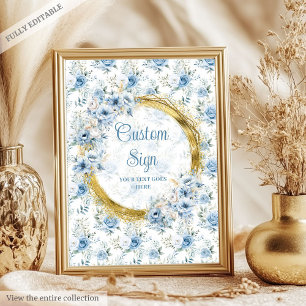 Poster Flores azuis-pastosas adoráveis sinal de ouro boho