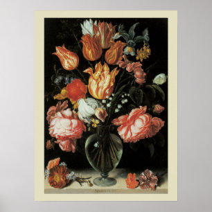 Póster Flores Barrocas Antigas, Tulipas e Rosas em Vaso