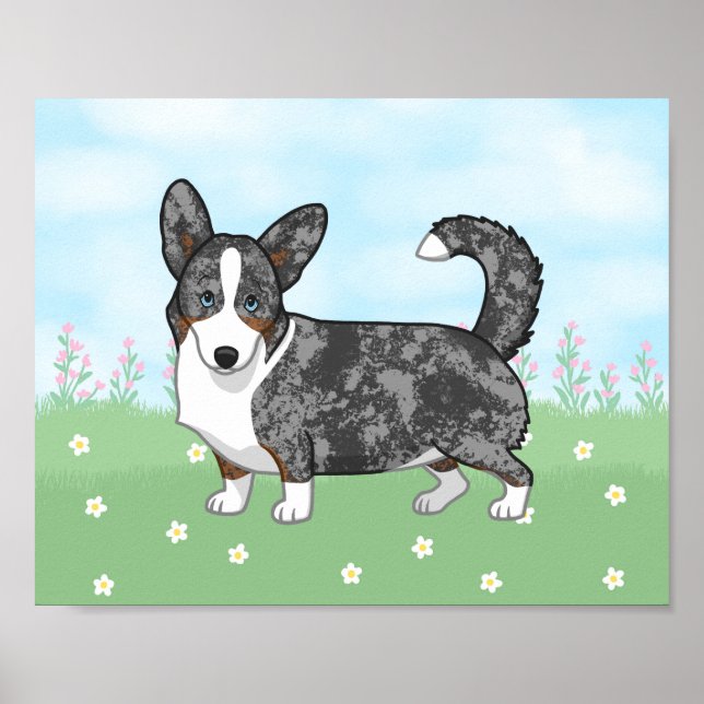 Poster Flores Blue Merle Cardigan Welsh Corgi (Frente)