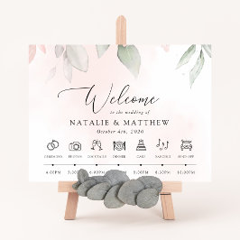 Poster Flores-Blush, Flores-Rosa, Linha do Tempo de Casam