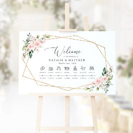 Poster Flores-Blush, Flores-Rosa, Linha do Tempo de Casam