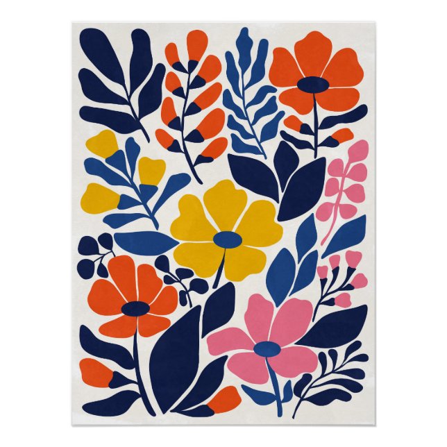 Póster Flores Boêmias Modernas de Meados do Século (Frente)