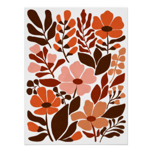 Póster Flores Bohemianas Meados do Século Tons Terrosos