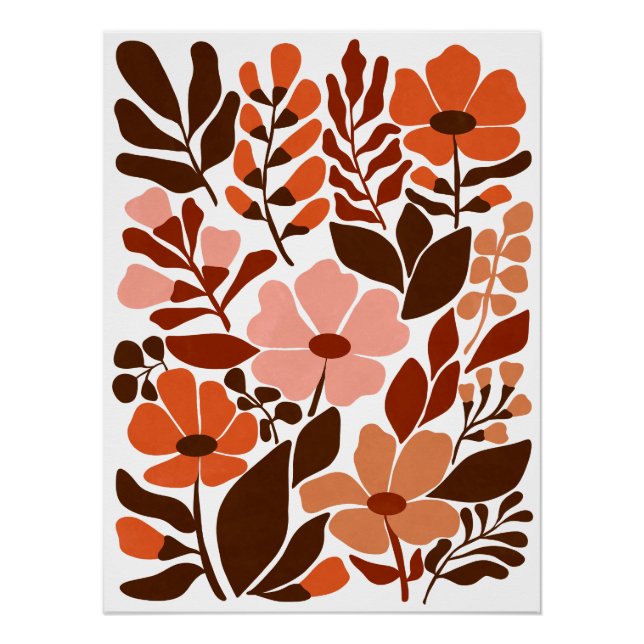 Póster Flores Bohemianas Meados do Século Tons Terrosos (Frente)