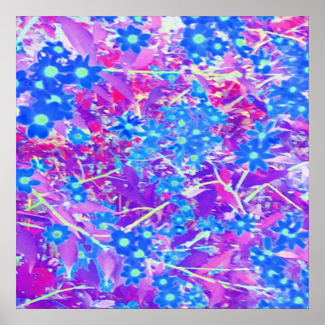 Poster Flores bonito de Azul Violeta e Verde limão (Frente)