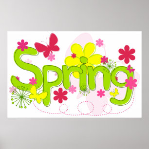 Poster Flores Borboletas Tipografia Jardim de Primavera