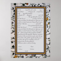 Flores bordadas Ketubah - Texto canadense reformad