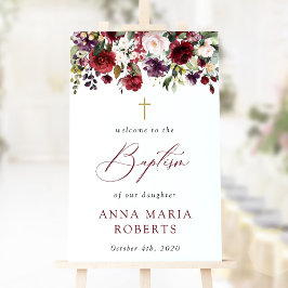 Poster Flores Borgonha, Flores Rosa, Boas-vindas ao Batis