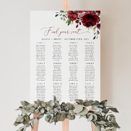 Poster Flores Borgonha, Flores Vermelhas, Boho, Mapa de A