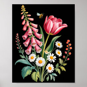 Poster Flores Botânicas Margaridas Tulipa Dedaleira Borbo