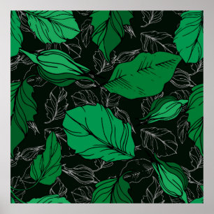 Poster Flores botânicas rosa florais. Folha de primavera 