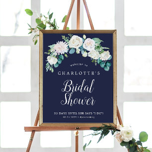 Poster Flores brancas clássicas Marinho Chá de panela