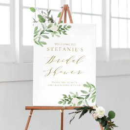 Poster Flores Brancas de Folhagem Dourado Chá de Noiva Be