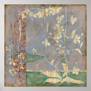 Póster Flores Brancas no Fundo de Newsprint