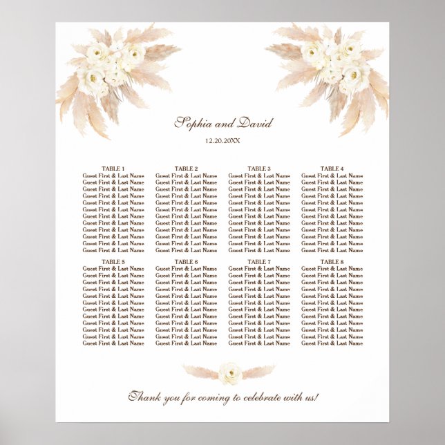 Poster Flores Brancas Pampas Grass Seating Chart (Frente)