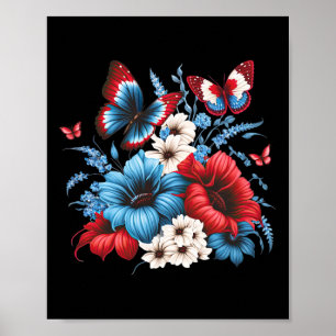 Poster Flores - Branco Vermelho E Azul 4 De Julho Patriót