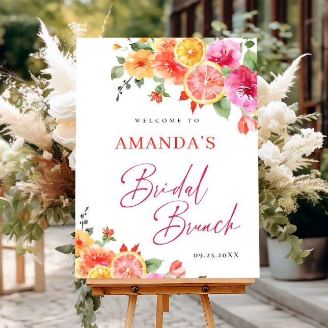 Poster Flores Brilhantes Citrus Bridal Brunch WELCOME (Criador carregado)