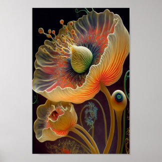 Poster flores brilhantes de fantasia surreal