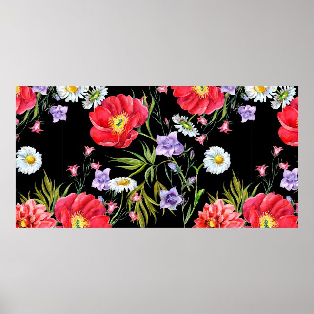 Poster flores buquês, aquarela, padrão sem costura (Frente)