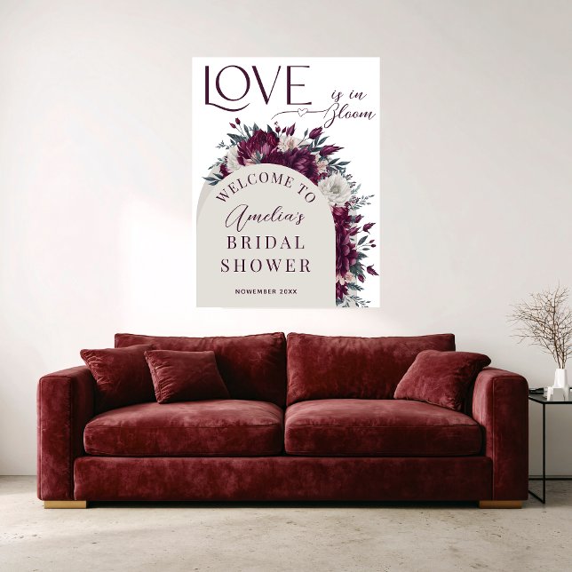 Poster Flores Burgundy Cream Love in Bloom Welcome (Criador carregado)