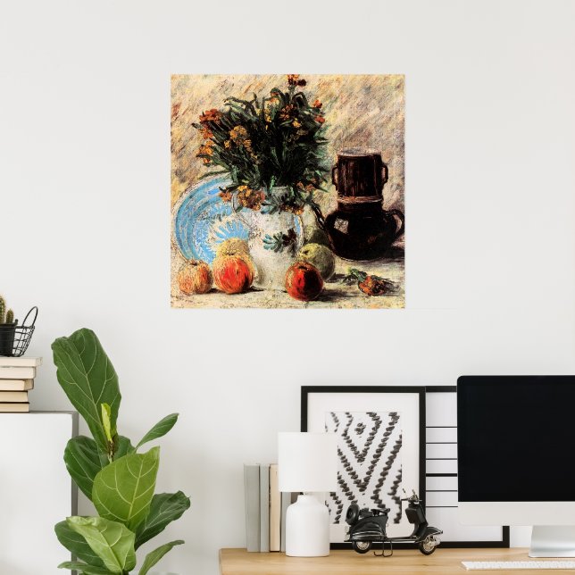 Poster Flores, Cafeteira e Frutas de Vincent van Gogh (Escritório em casa)