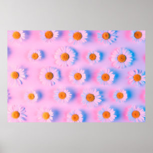Poster Flores camomilares com patamar de luz neon multico