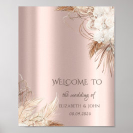 Poster Flores Chic Boho Dourado Rosa