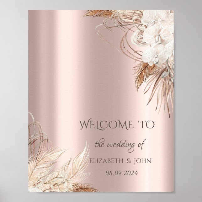 Poster Flores Chic Boho Dourado Rosa (Frente)