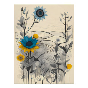 Póster flores colinas paisagem planta natureza desenho ar