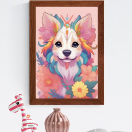 Poster Flores Coloridas De Cãezinhos
