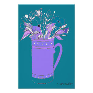 Póster Flores Coloridas Originais Teais Num Poster De Mug