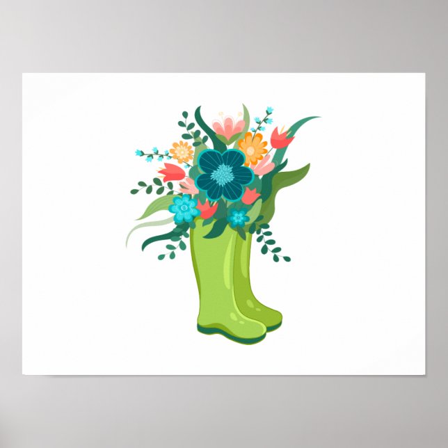 Poster Flores coloridas vibrantes em Boots Verdes (Frente)