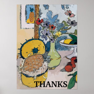 Poster Flores com abacaxi, após Matisse