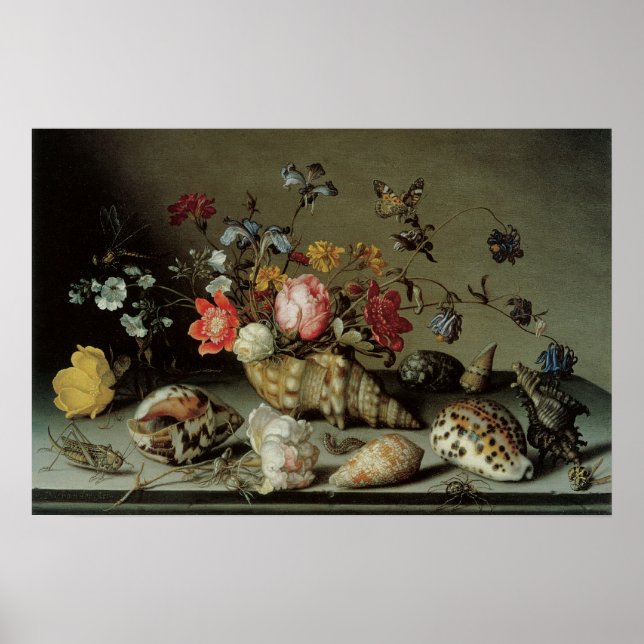 Poster Flores, Conchas e Insetos Balthasar van der Ast (Frente)