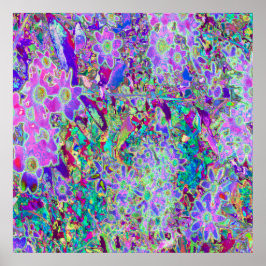 Poster Flores Cor-de-Rosa e Roxas Abstratas Psicodélicas