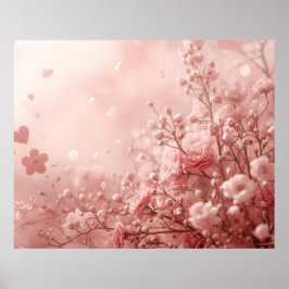Poster Flores Cor-de-Rosa Estéticas em uma Parede de Dia