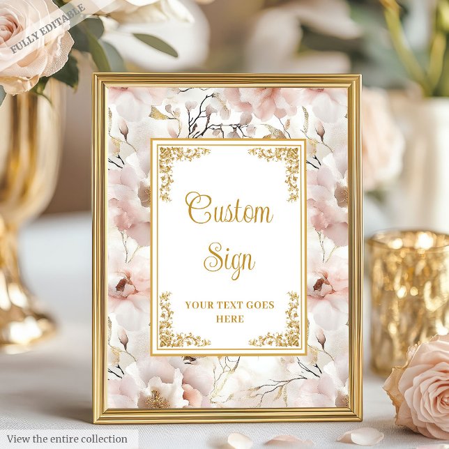 Poster Flores cor-de-rosa na moda poeirentas e costume el (Stylish dusty pink flowers and gold elegant custom Poster)