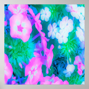 Poster Flores cor-de-rosa, verdes, azuis e brancas do