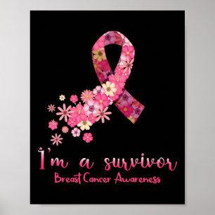 Poster Flores Coração Sou um Sobrevivente Cancer de Mama