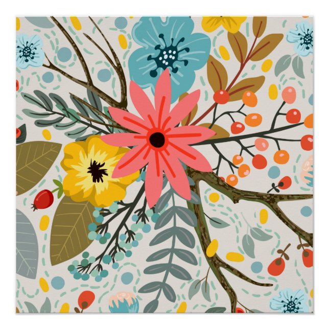 Póster Flores Cótulo d'água Colorida (Frente)