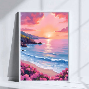 Poster Flores Cove Floral Aquática Oceano Rosa