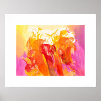 Flores de abstrato em rosa, tangerina e Dourado