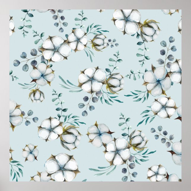 Poster Flores de Algodão Aquoso e Eucalyptus (Frente)