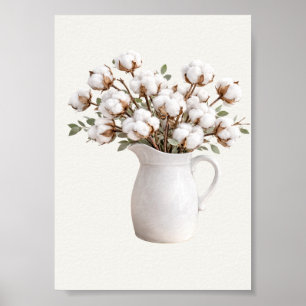 Poster Flores de Algodão em Jarro Branco Botânico Estilo