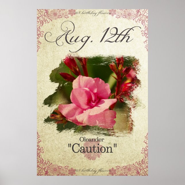 Poster Flores de aniversário no 12 de agosto "Oleander" (Frente)