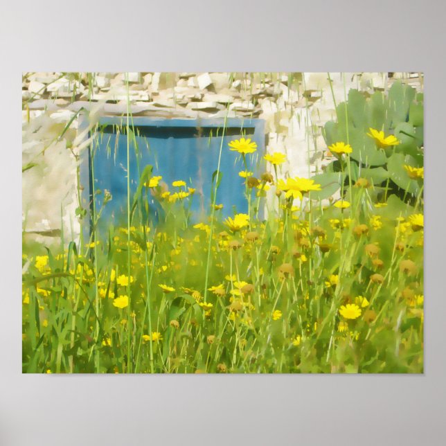 Póster Flores de aquarela amarelas (Frente)