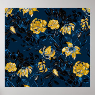 Poster Flores de Aquarela Folhas: Padrão de Vintage