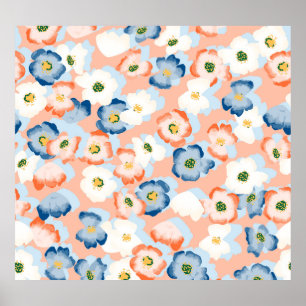 Poster Flores de Aquarela: Padrão de Vintagem